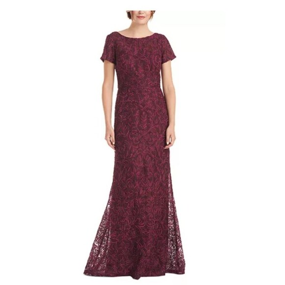 JS COLLECTION Womens Maroon Embellished Boat Neck Full-Length Formal Gown Dress - Picture 1 of 13